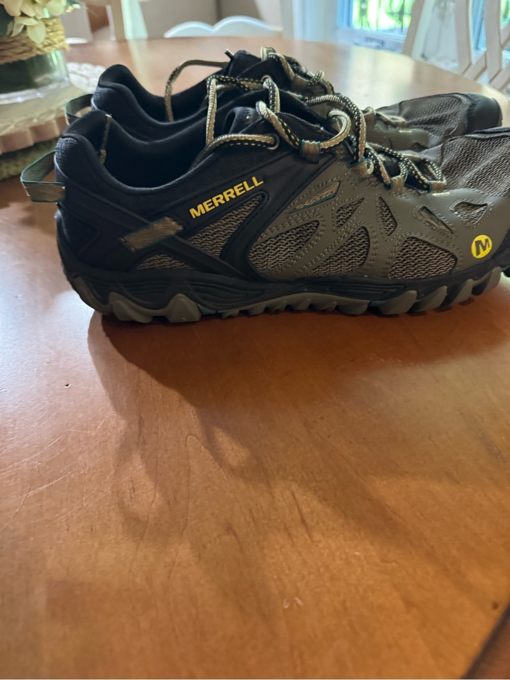 Merrell Men's Trail Running Shoes - Black and Olive Green with Yellow Accents - Picture 3 of 6